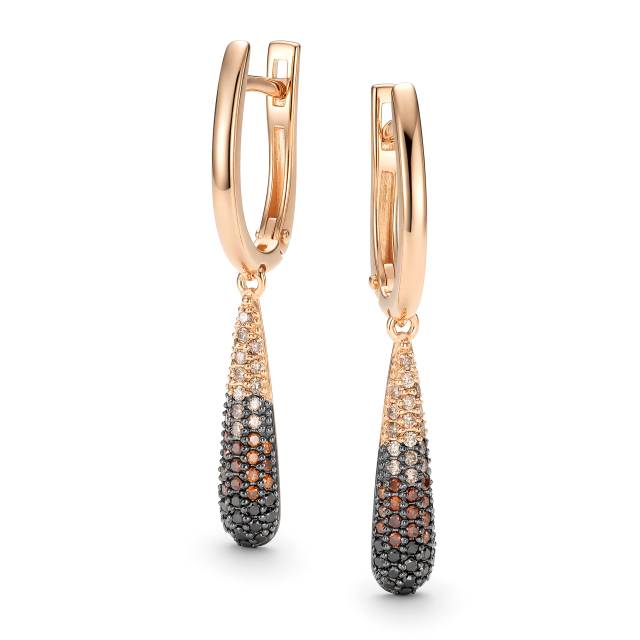 Серьги из красного золота с цветными бриллиантами (064479)
