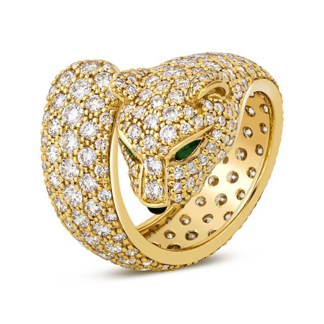 Кольцо из жёлтого золота с бриллиантами и изумрудами (049369)