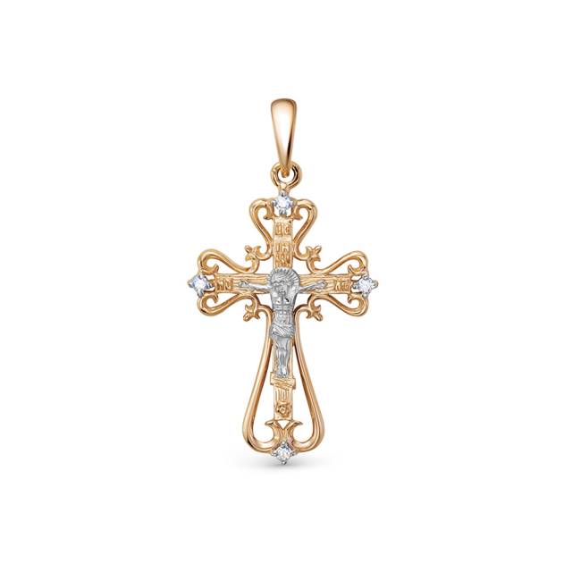 Кулон крест из красного золота с бриллиантами (053954)