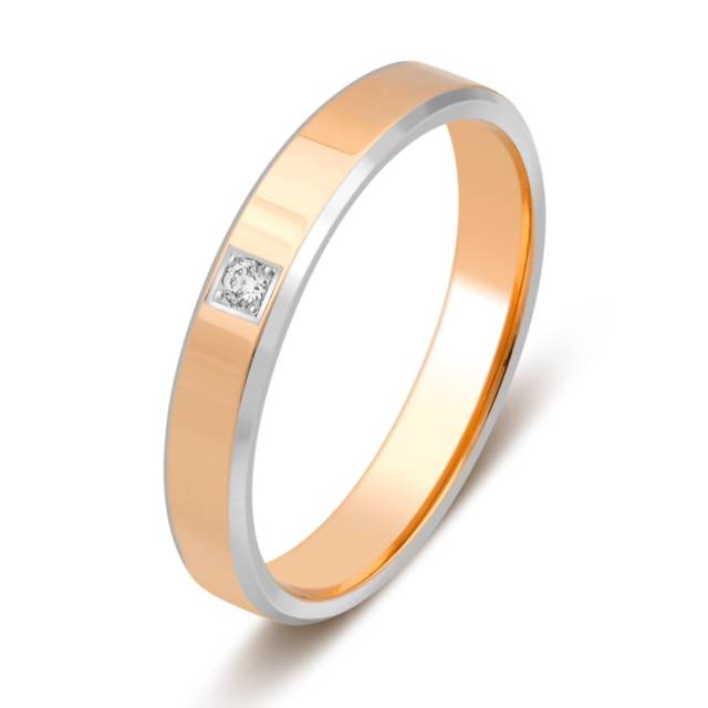 Обручальное кольцо из комбинированного золота с бриллиантом (028787)