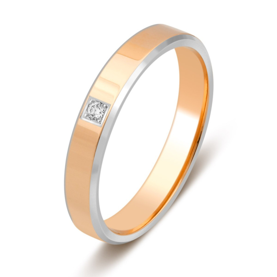Обручальное кольцо из комбинированного золота с бриллиантом (028787)
