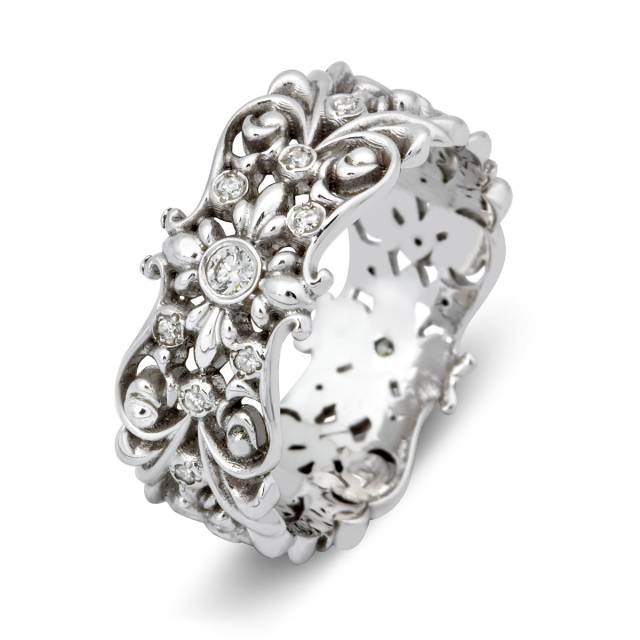 Обручальное кольцо из белого золота с бриллиантами (023973)