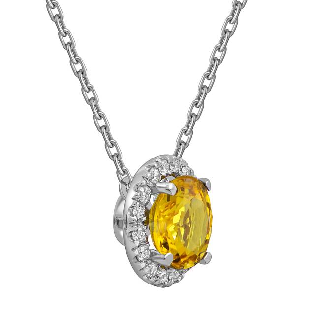Колье из белого золота с бриллиантами и жёлтым сапфиром (052537)