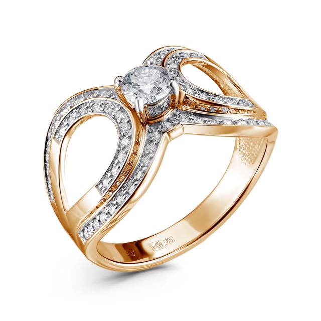 Помолвочное кольцо из красного золота с бриллиантами (055801)