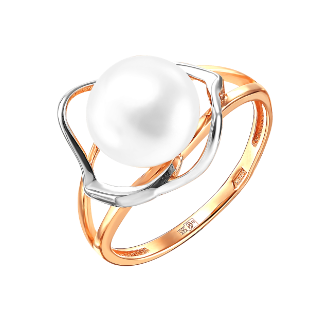 Кольцо из красного золота с жемчугом (041806)