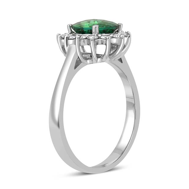 Кольцо из белого золота с бриллиантами и зелёным турмалином (047182)
