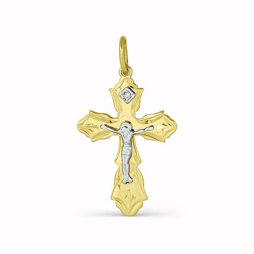 Кулон крест из жёлтого золота с бриллиантом (033100)