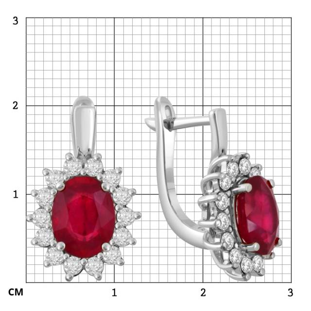 Серьги из белого золота с бриллиантами и рубинами (046928)