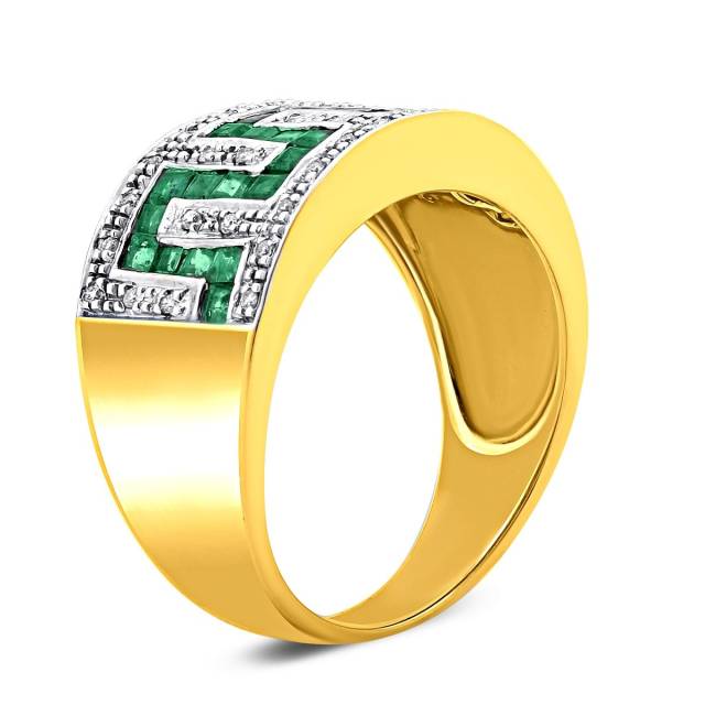 Кольцо из жёлтого золота с бриллиантами и изумрудами (021018)