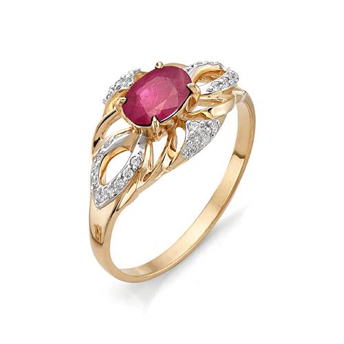 Кольцо из красного золота с бриллиантами и рубином (050584)
