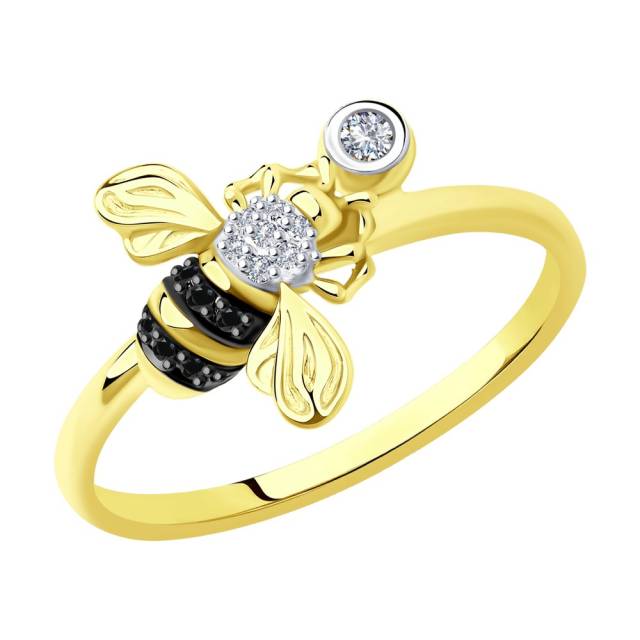Кольцо из жёлтого золота с бриллиантами "Пчела" (045083)