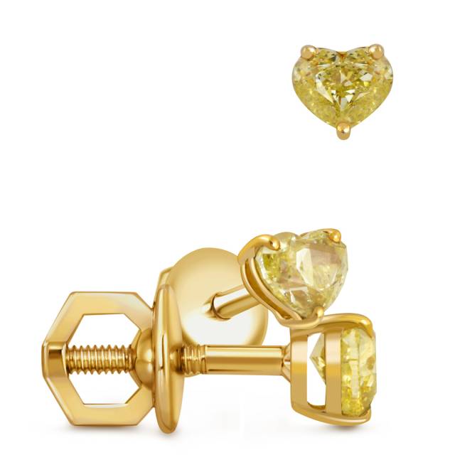Серьги пусеты из жёлтого золота с жёлтыми бриллиантами Сердце (052076)