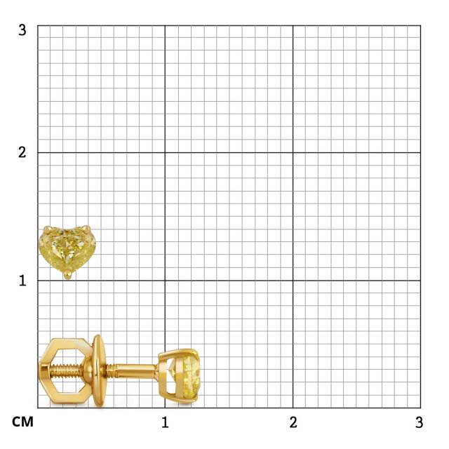 Серьги пусеты из жёлтого золота с жёлтыми бриллиантами Сердце (052076)