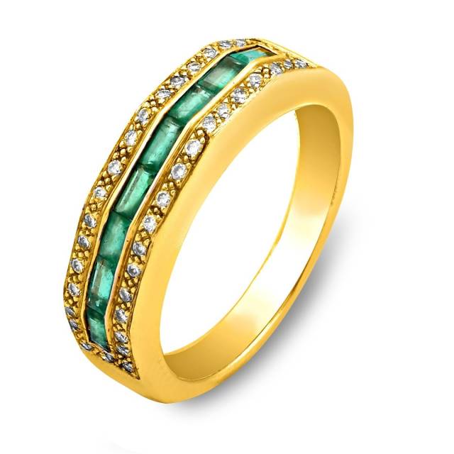 Кольцо из жёлтого золота с бриллиантами и изумрудами (018402)