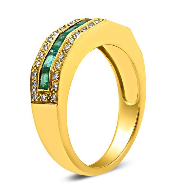 Кольцо из жёлтого золота с бриллиантами и изумрудами (018402)