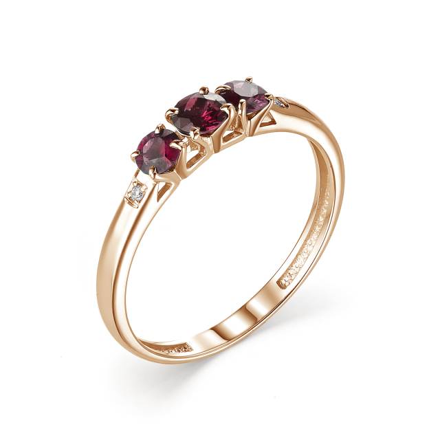 Кольцо из красного золота с бриллиантами и рубинами (049967)
