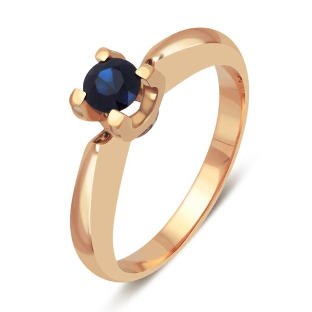 Помолвочное кольцо из красного золота с бриллиантами и сапфирами (042590)