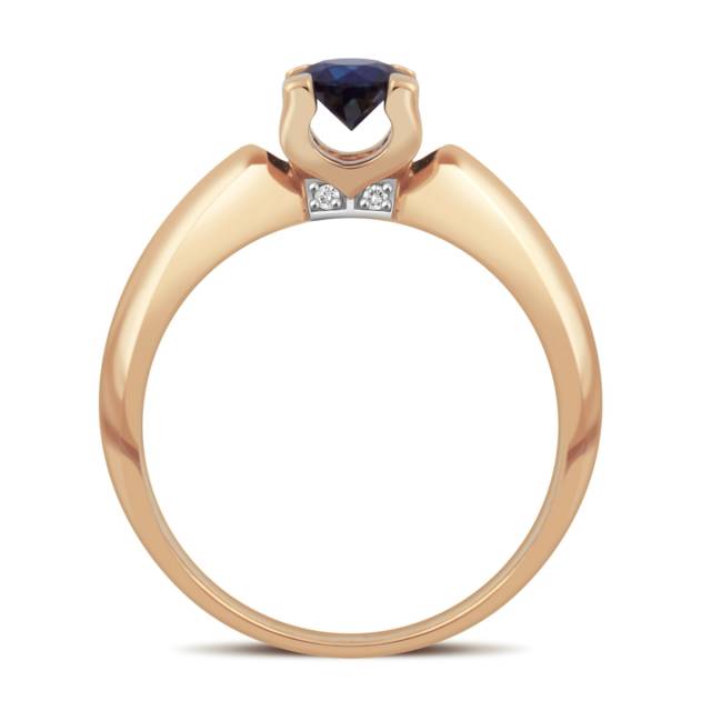 Помолвочное кольцо из красного золота с бриллиантами и сапфирами (042590)