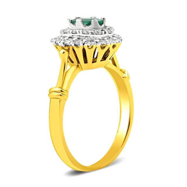 Кольцо из комбинированного золота с бриллиантами и изумрудом (018513)