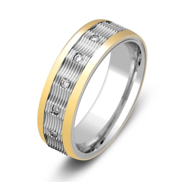 Обручальное кольцо из комбинированного золота с бриллиантами Tiamo (014958)