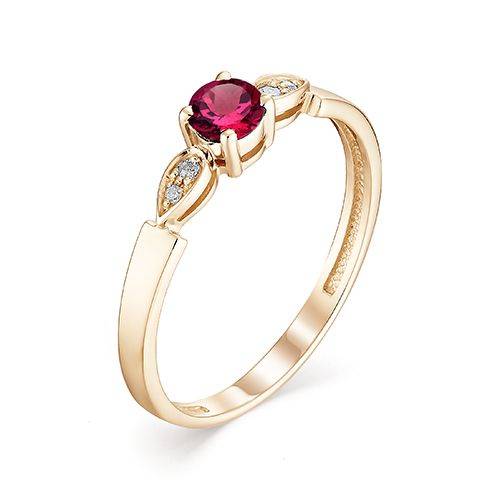 Кольцо из красного золота с бриллиантами и рубином (033373)