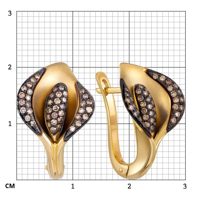 Серьги из жёлтого золота с  коньячными бриллиантами (053813)
