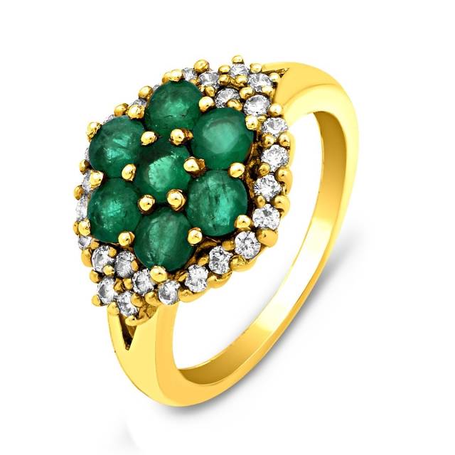 Кольцо из жёлтого золота с бриллиантами и изумрудами (016941)