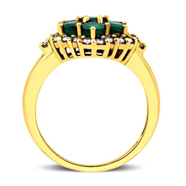 Кольцо из жёлтого золота с бриллиантами и изумрудами (016941)