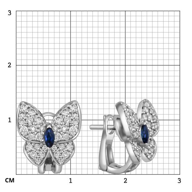Серьги из белого золота с бриллиантами и сапфирами "Бабочки" (055149)