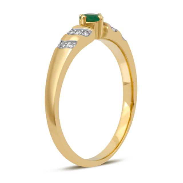 Кольцо из жёлтого золота с бриллиантами и изумрудом (039508)