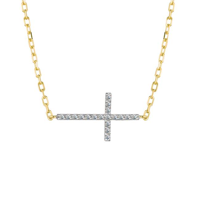 Колье крест из жёлтого золота с бриллиантами (049266)