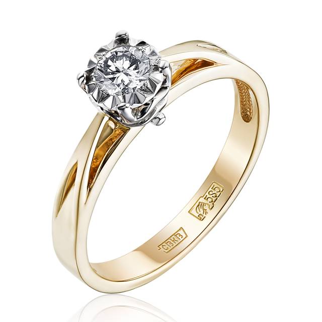 Помолвочное кольцо из комбинированного золота с бриллиантом (052843)