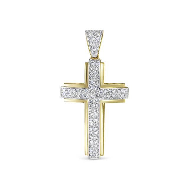 Кулон крест из жёлтого золота с бриллиантами (054795)
