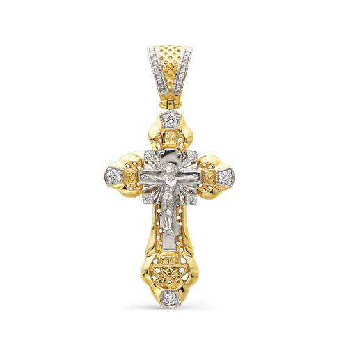 Подвеска крест из комбинированного золота с бриллиантами (031423)