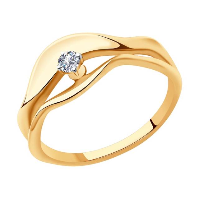 Помолвочное кольцо из красного золота с бриллиантом (042878)