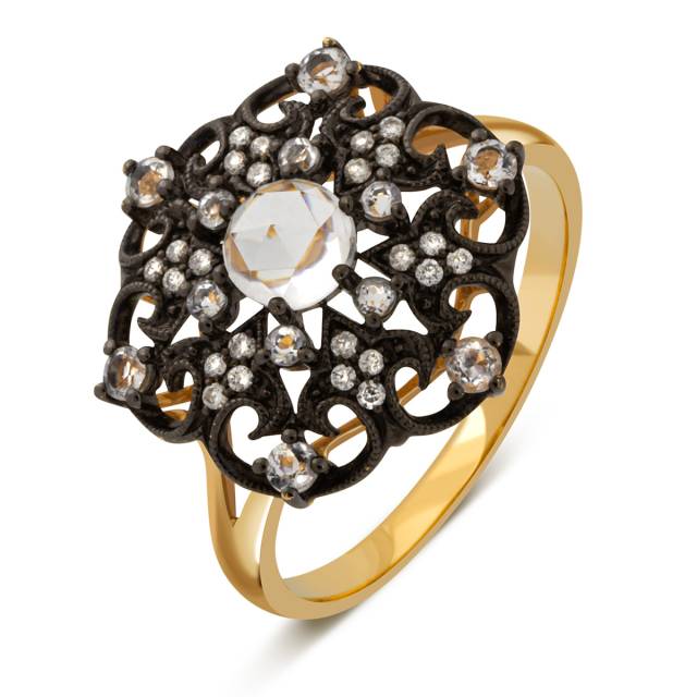 Кольцо из красного золота с бриллиантами и кварцем (012558)