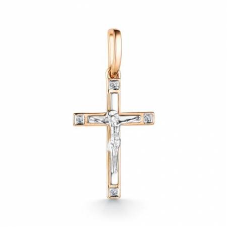 Кулон крест из комбинированного золота с бриллиантами (039512)
