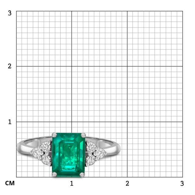 Кольцо из белого золота с бриллиантами и изумрудом (054505)