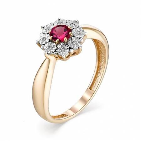 Кольцо из красного золота с бриллиантами и рубином (042009)