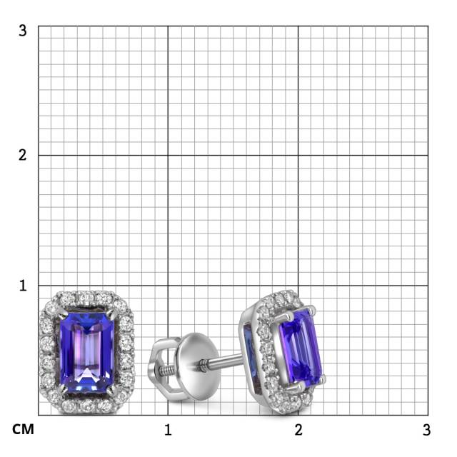 Серьги пусеты из белого золота с бриллиантами и танзанитами (055116)