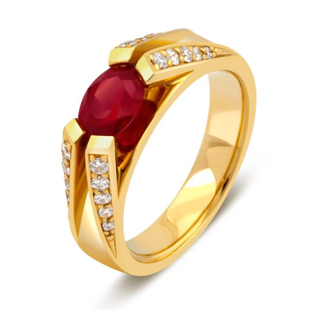 Кольцо из жёлтого золота с бриллиантами и рубином (031182)