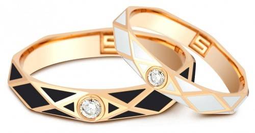 Обручальное кольцо с бриллиантом  и эмалью Венециаская Мозайка 19.9