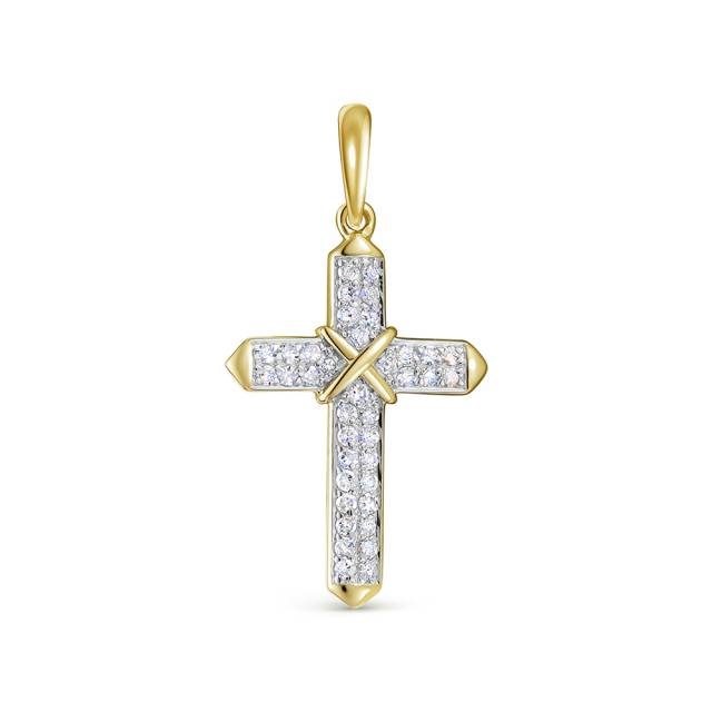 Кулон крест из жёлтого золота с бриллиантами (054695)