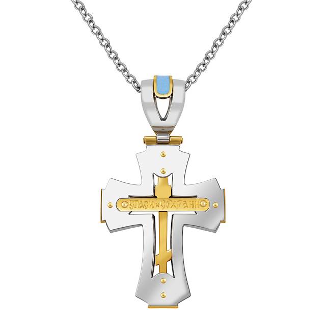 Кулон крест из комбинированного золота с бриллиантами и эмалью (046540)