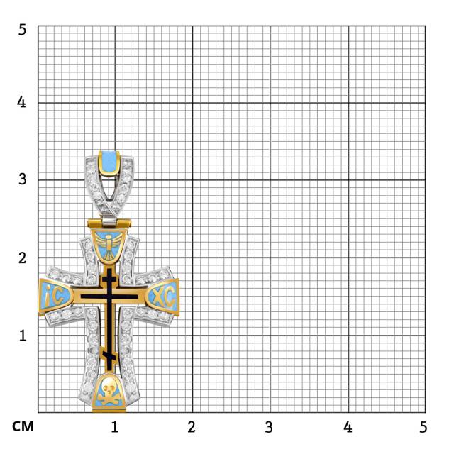 Кулон крест из комбинированного золота с бриллиантами и эмалью (046540)