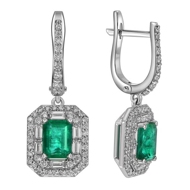 Серьги из белого золота с изумрудами и бриллиантами (063703)