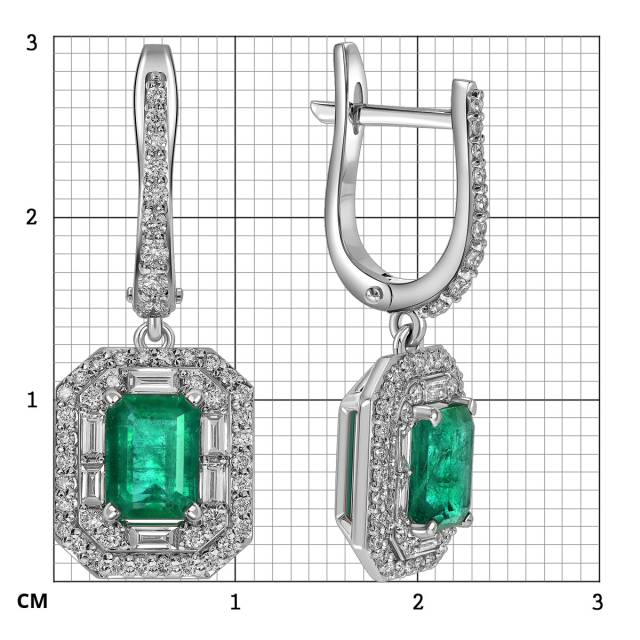 Серьги из белого золота с изумрудами и бриллиантами (063703)