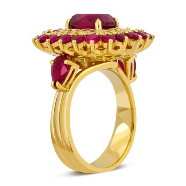 Кольцо из жёлтого золота с бриллиантами и рубинами (040640)