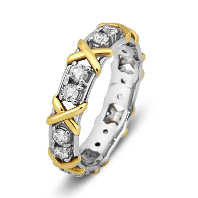 Обручальное кольцо из комбинированного золота с бриллиантами (010122)