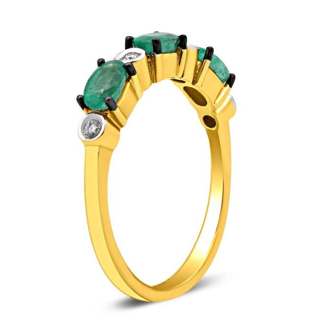 Кольцо из жёлтого золота с бриллиантами и изумрудами (017708)